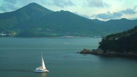 Beautiful-Mountain-And-Island-Scenery-In-Geonje-City-in-South-Korea---wide-shot