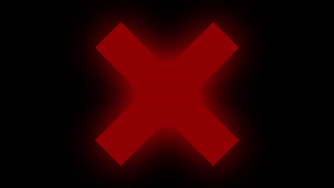 animation of a glowing red cross sign on black background.