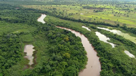 panoramic view of a boat in a river of pantanal, mato grosso do sul - brazil