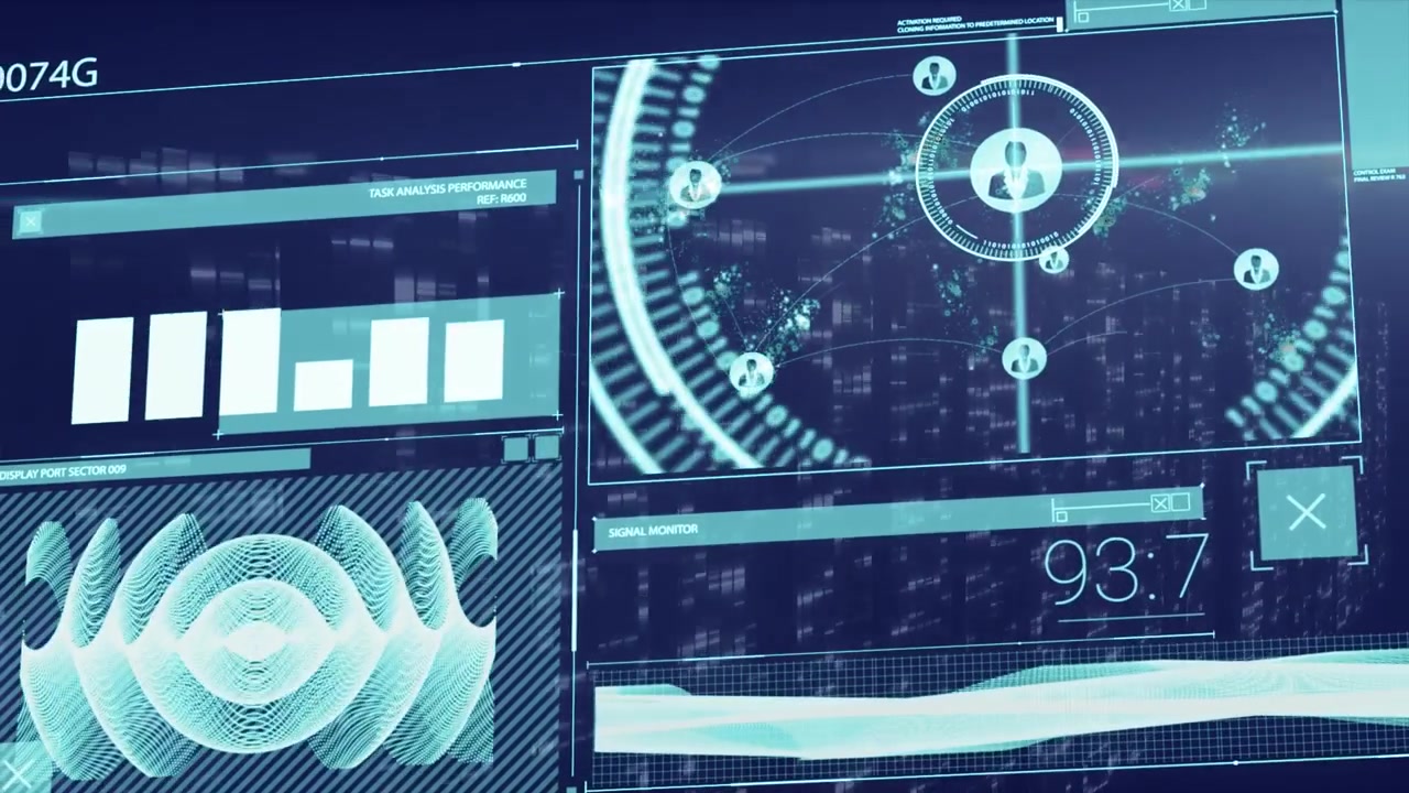 Animation of data processing on blue background