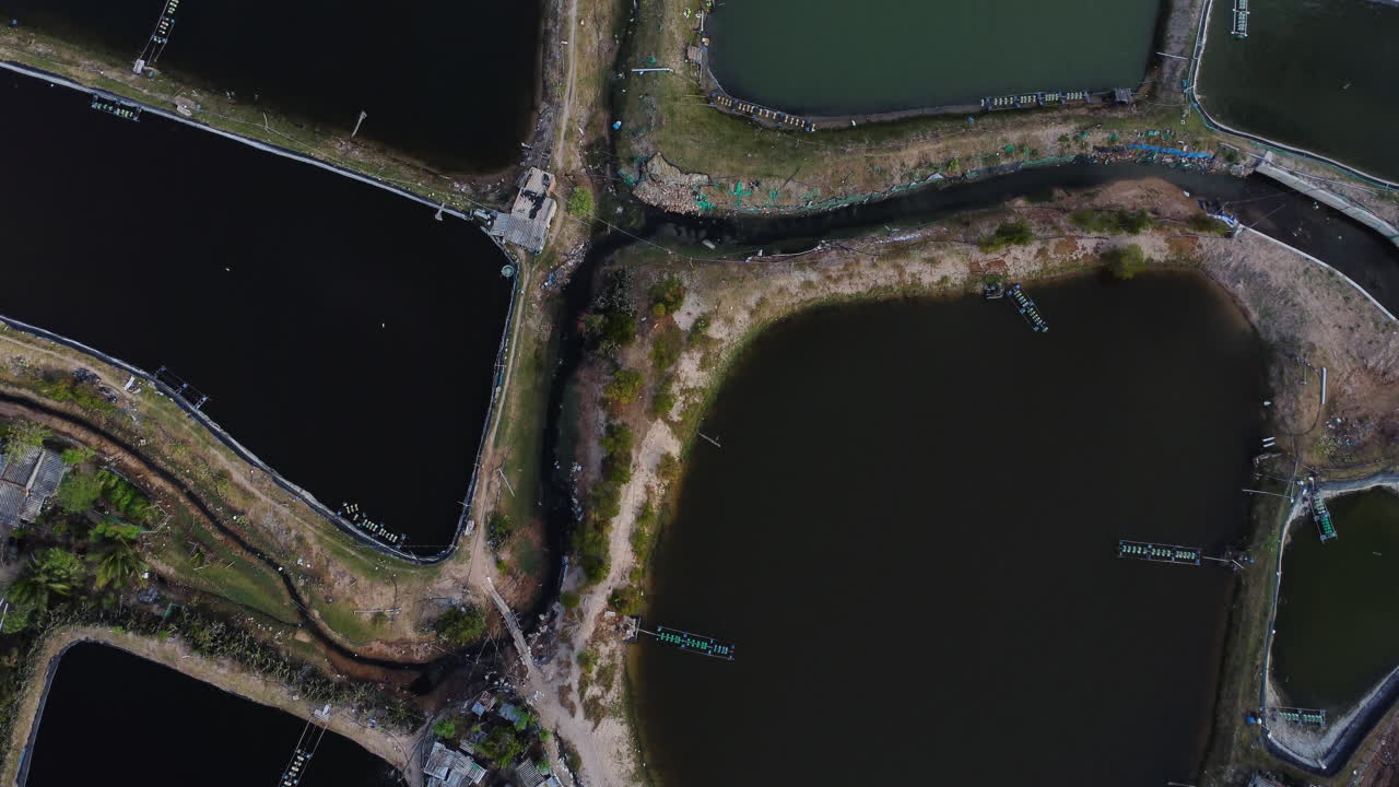 새우 양식 연못, 베트남 위로 앞으로 날아가는 공중 새의 눈