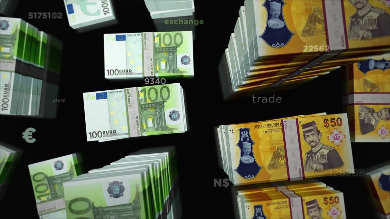 유로와 브루나이 달러 화폐 교환 루프 애니메이션