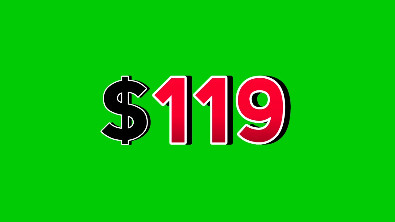 Green screen animation of a "$119 " price in a speech bubble. Perfect for sales, ads, or promo videos. Easy to use and customize in your projects video element