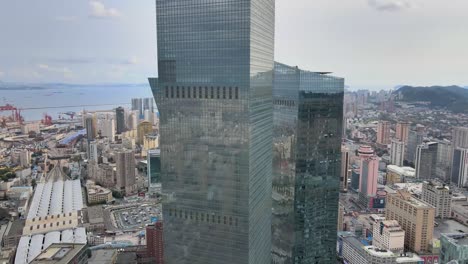 aerial shot of dalian city center