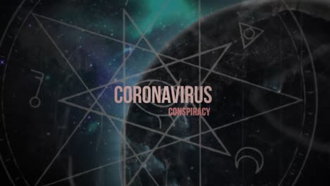 Animation-Des-Coronavirus-Verschwörungstextes-über-Dem-Globus