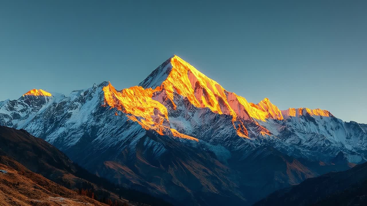 Maestoso Paesaggio Montano all'Alba e al Tramonto, che Cattura i Cambiamenti Mozzafiato della Luce Naturale sulle Cime Innevate e sul Paesaggio Panoramico