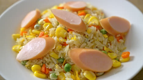 arroz frito con chorizo y vegetales mixtos