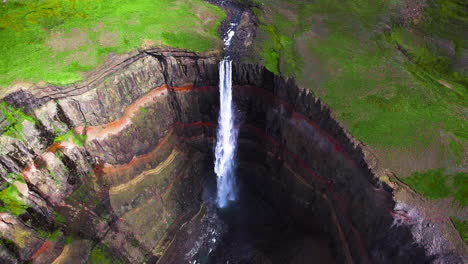 drone aerial footage of the aldeyjarfoss waterfall in north iceland.