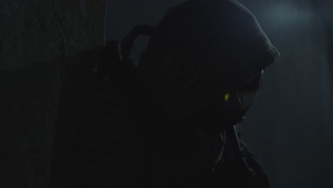 a wounded soldier in the abandoned military complex approaches anomaly