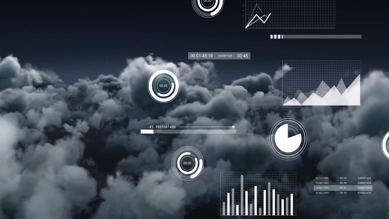 Animation of digital data processing over clouds