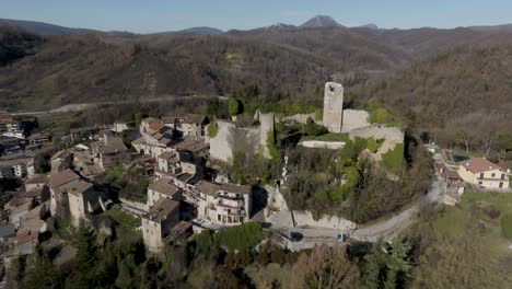 carsoli, italy with drone video moving forward close up