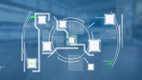 Animation-of-targeting-over-integrated-circuit-on-blue-background