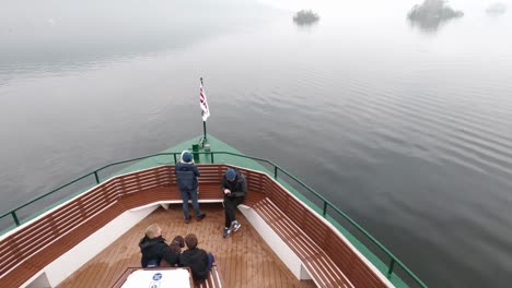 Footage-of-the-red-cruise-on-lake-Windermere,-Sailing-from-Bowness-to-Ambleside