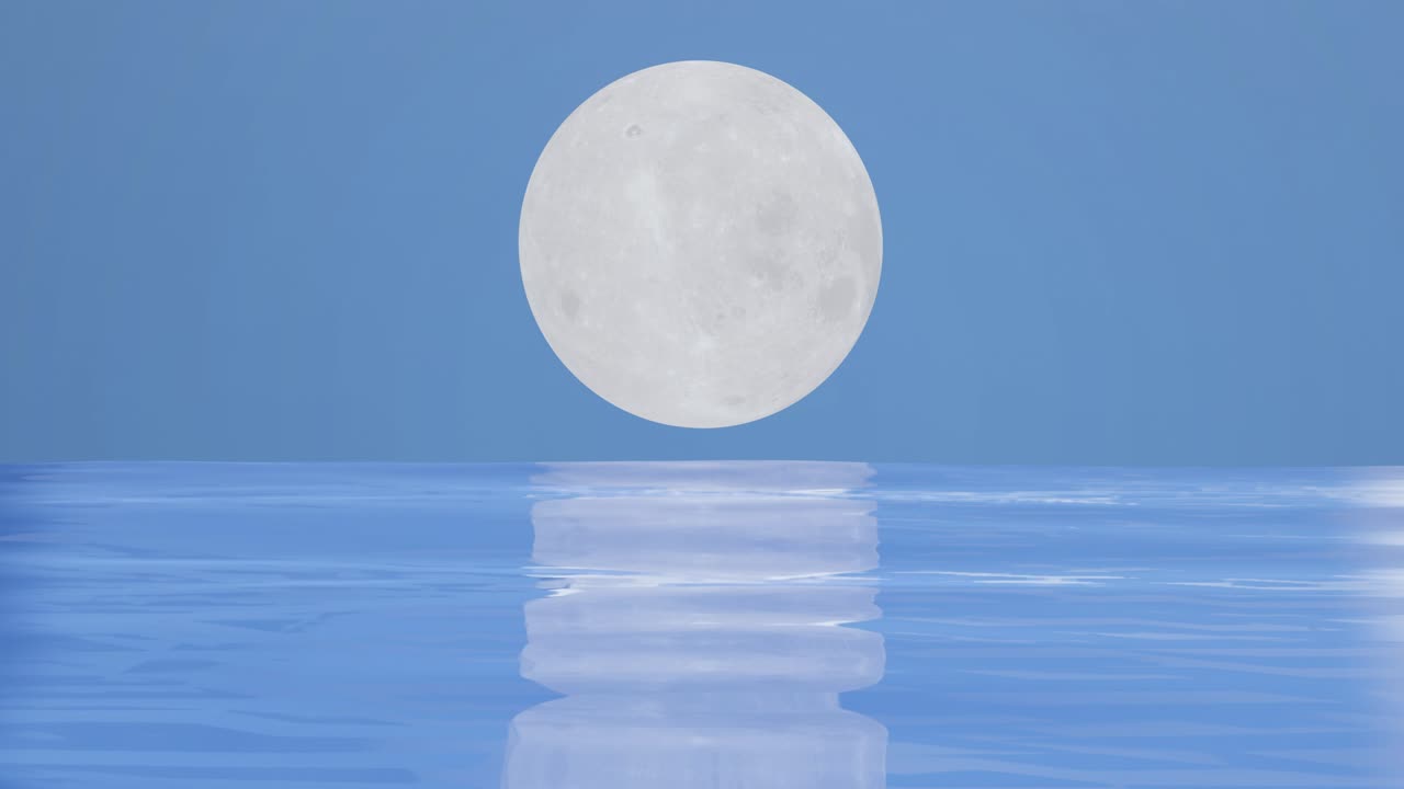 은 파란 물 위에 큰 보름달, 4k 배경