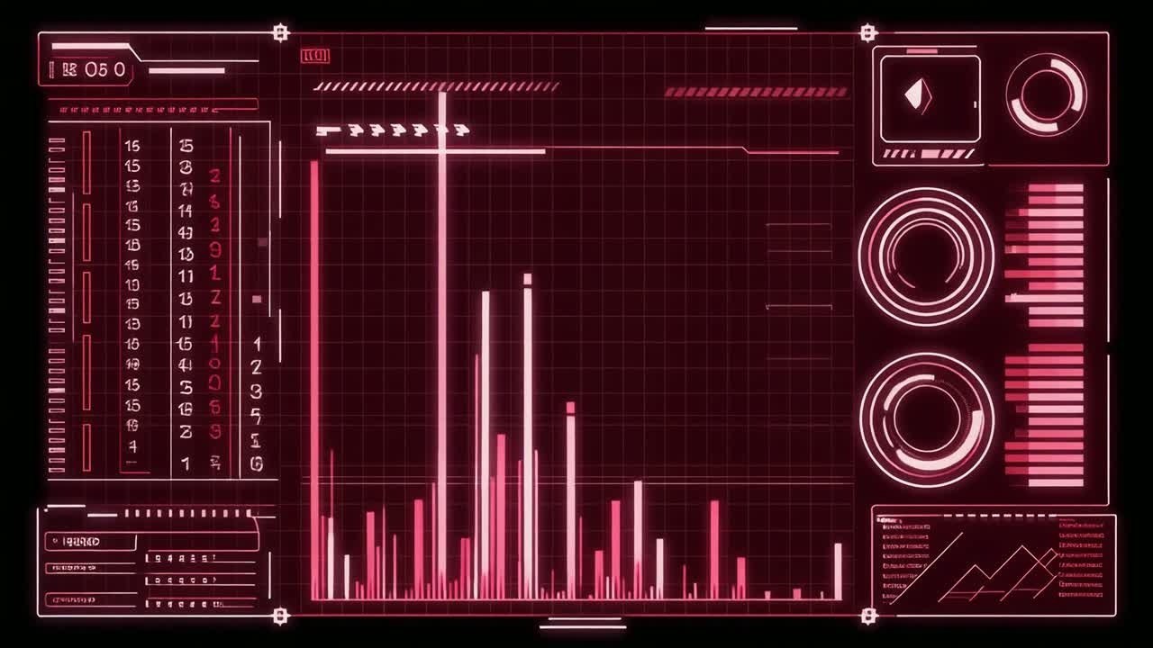 Futuristic Red HUD Interface with Data Visualization