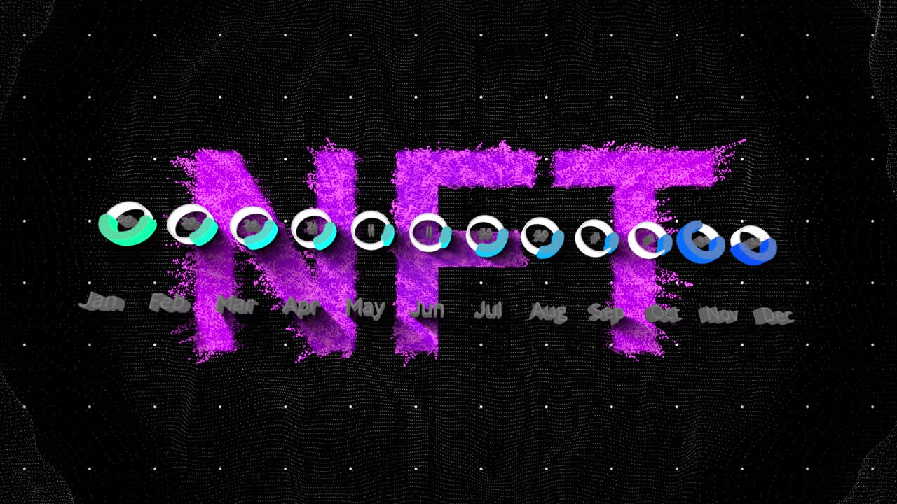 animação de gráficos financeiros e nft em fundo preto