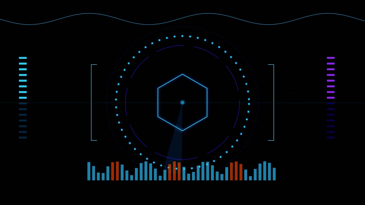 Futuristic Digital Radar Interface with Rotating Scanning Beam