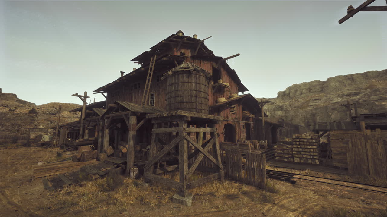 사막 에 있는 버려진 나무 창고