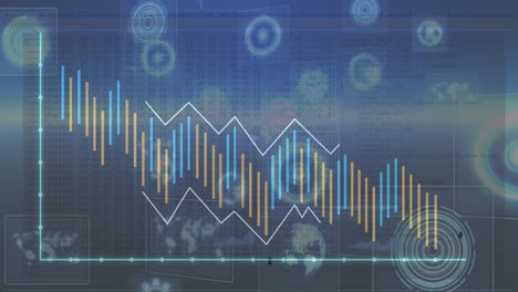 Animation-Von-Linien-Um-Ein-Diagramm-über-Computersprache-Im-Vergleich-Zu-Kreisen,-Globen-Und-Radargeräten