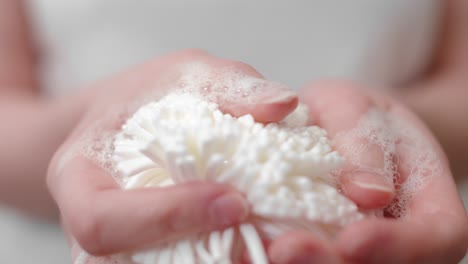 soapy bath sponge in a female hands