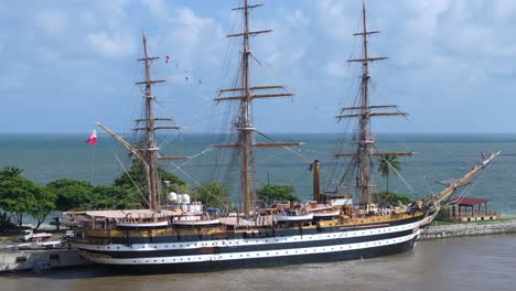 drone shot of italian training ship amerigo vespucci in caribbean sea