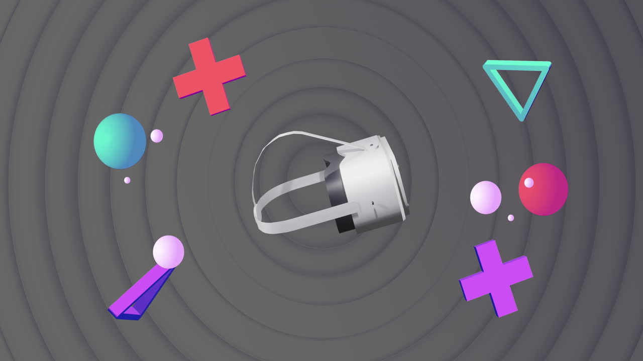 animación del auricular vr sobre formas abstractas en círculos grises