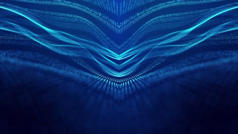tema abstracto de ciencia ficción con ondas de partículas. fondo azul abstracto en bucle de 4k de partículas de brillo forman líneas curvas, superficies estructuras simétricas. fondo digital con holograma de partículas.