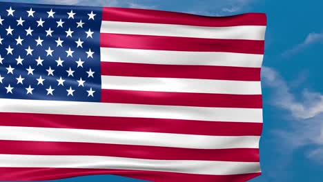 video animation of usa flag waving in the wind on blue sky background