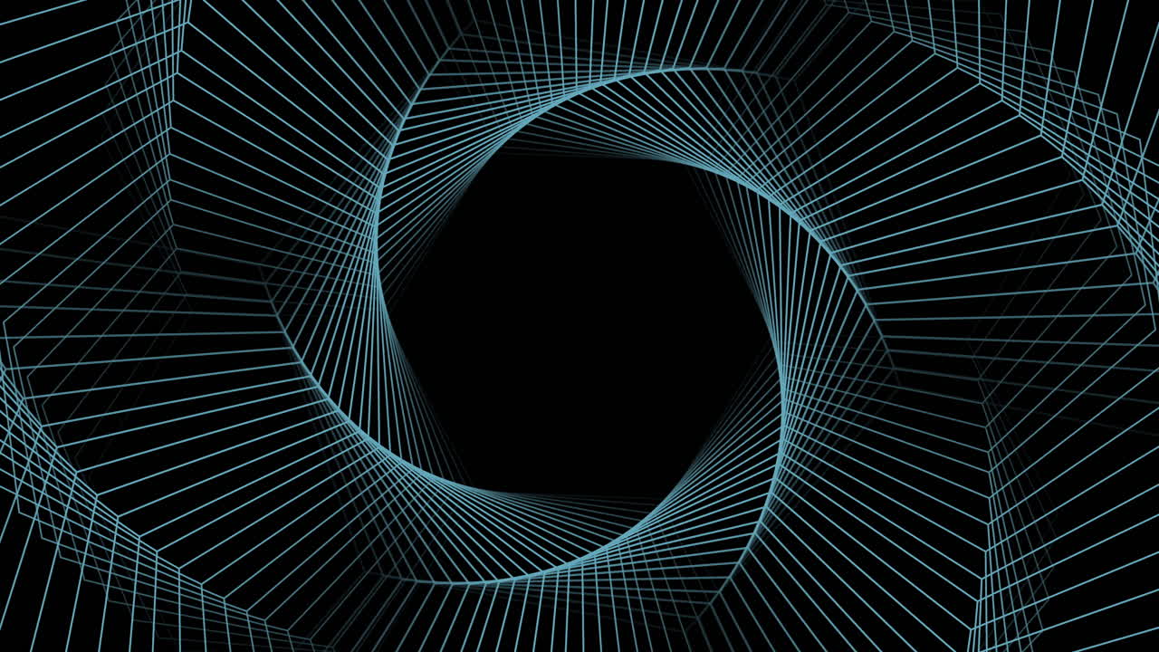 hexágonos geométricos futuristas y en espiral azules en la galaxia oscura