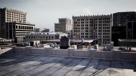 post-apocalyptic cityscape from a rooftop