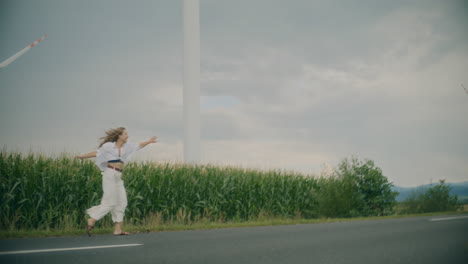 dancing and walking positive woman