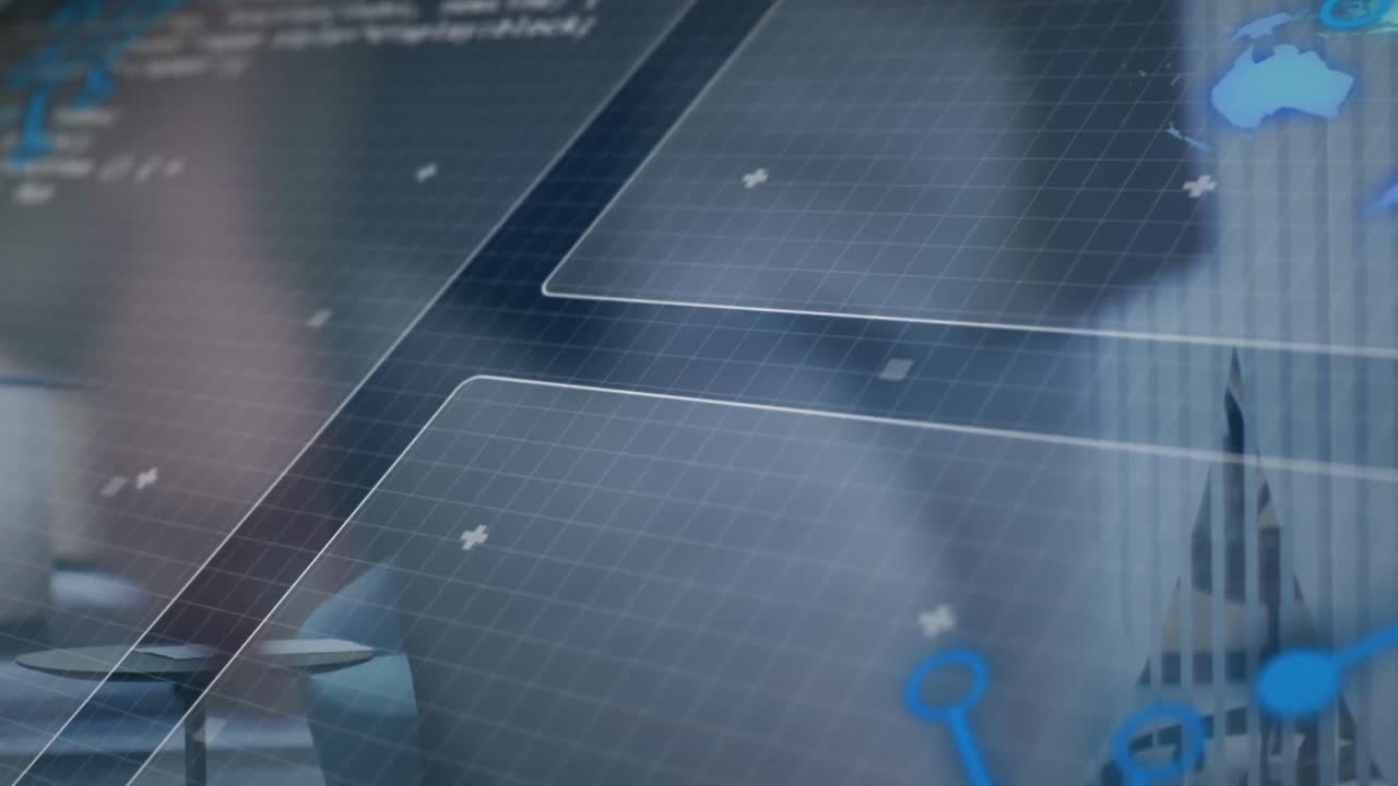 사무실에 있는 사업가에 대한 데이터 처리의 애니메이션