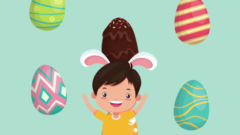 happy easter animated card with little boy using rabbit ears