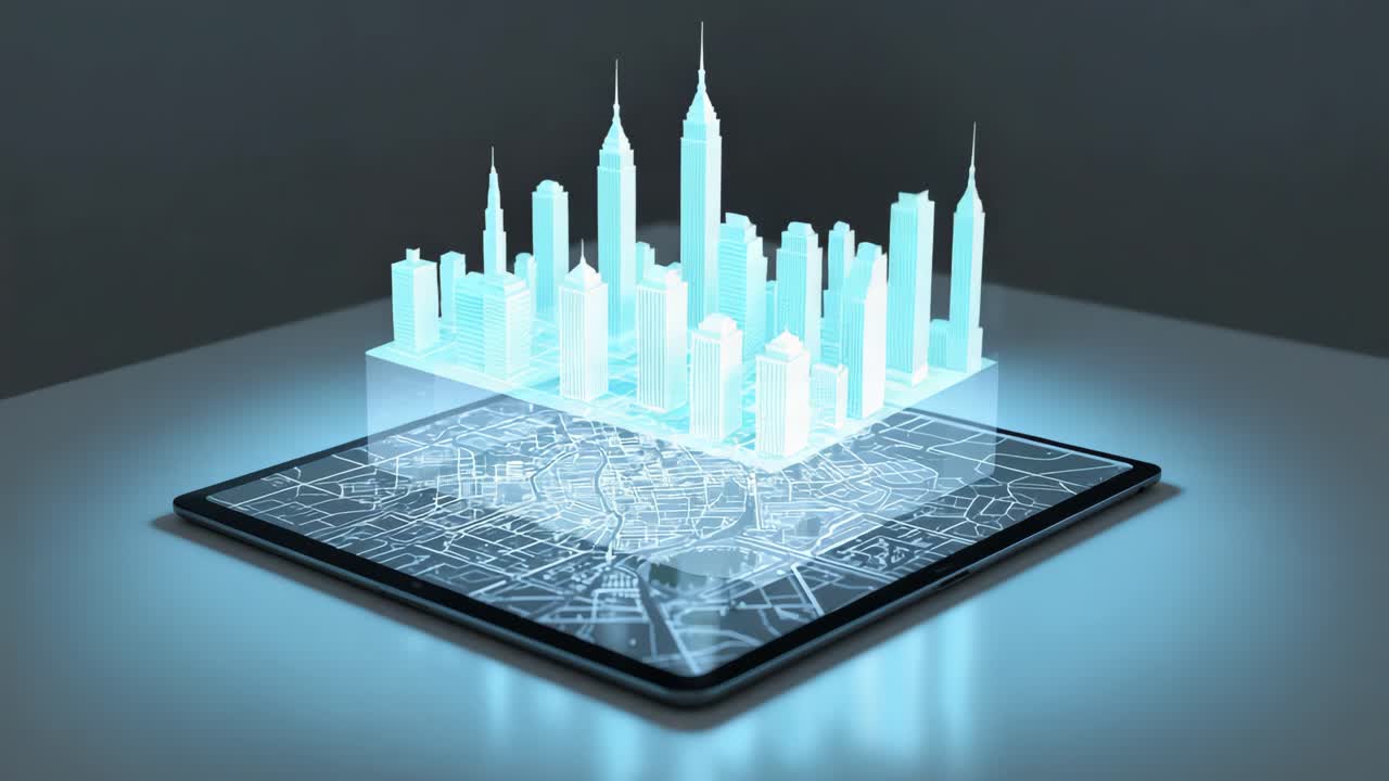 Futuristic City Hologram on Tablet
