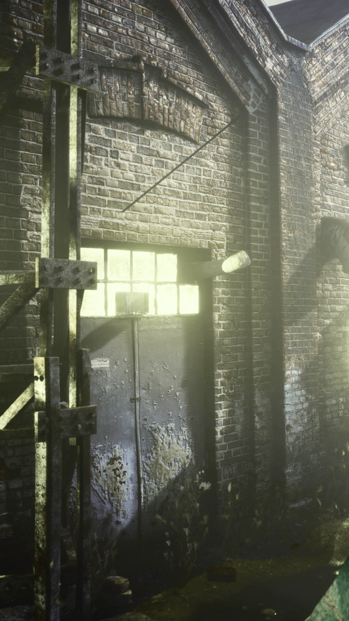 Sunlight streaming through an abandoned warehouse on a quiet morning