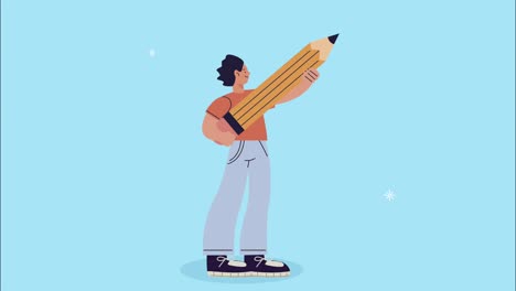 hombre de éxito con animación de lápiz