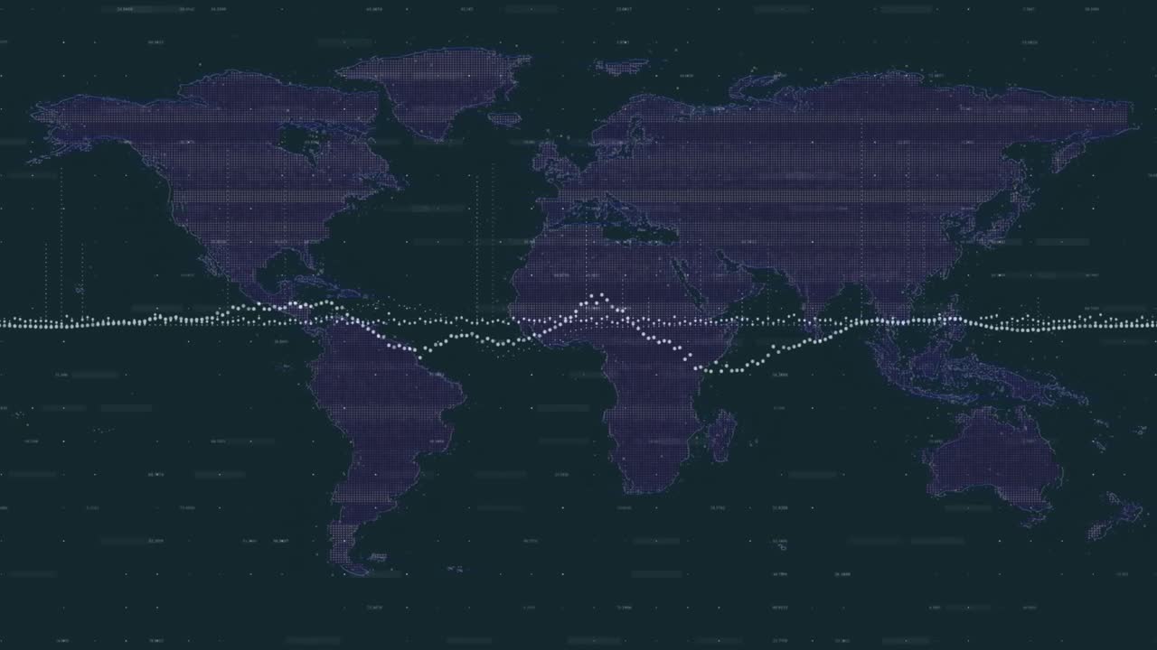 Punti bianchi che emergono sull'Atlantico, che si uniscono in una forma d'onda che si diffonde verso est, visualizzando il flusso di dati