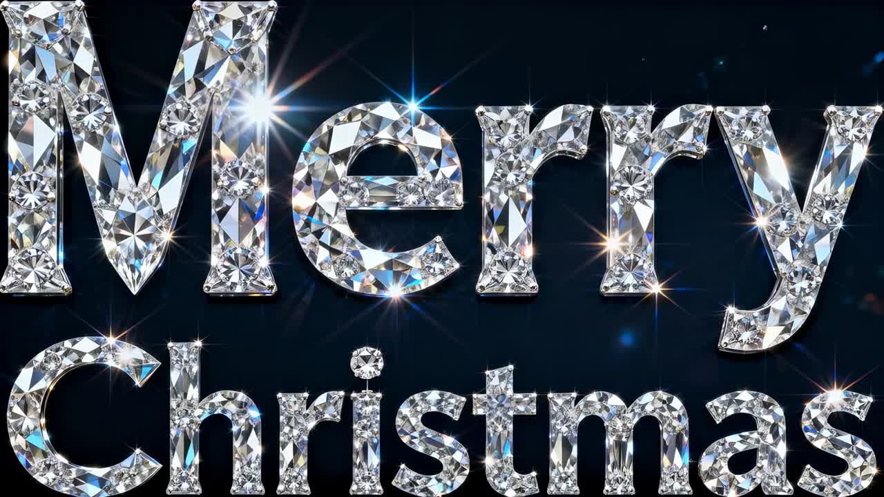 Shifting star flares moving across Merry Christmas text at dark backdrop creating twinkling effect