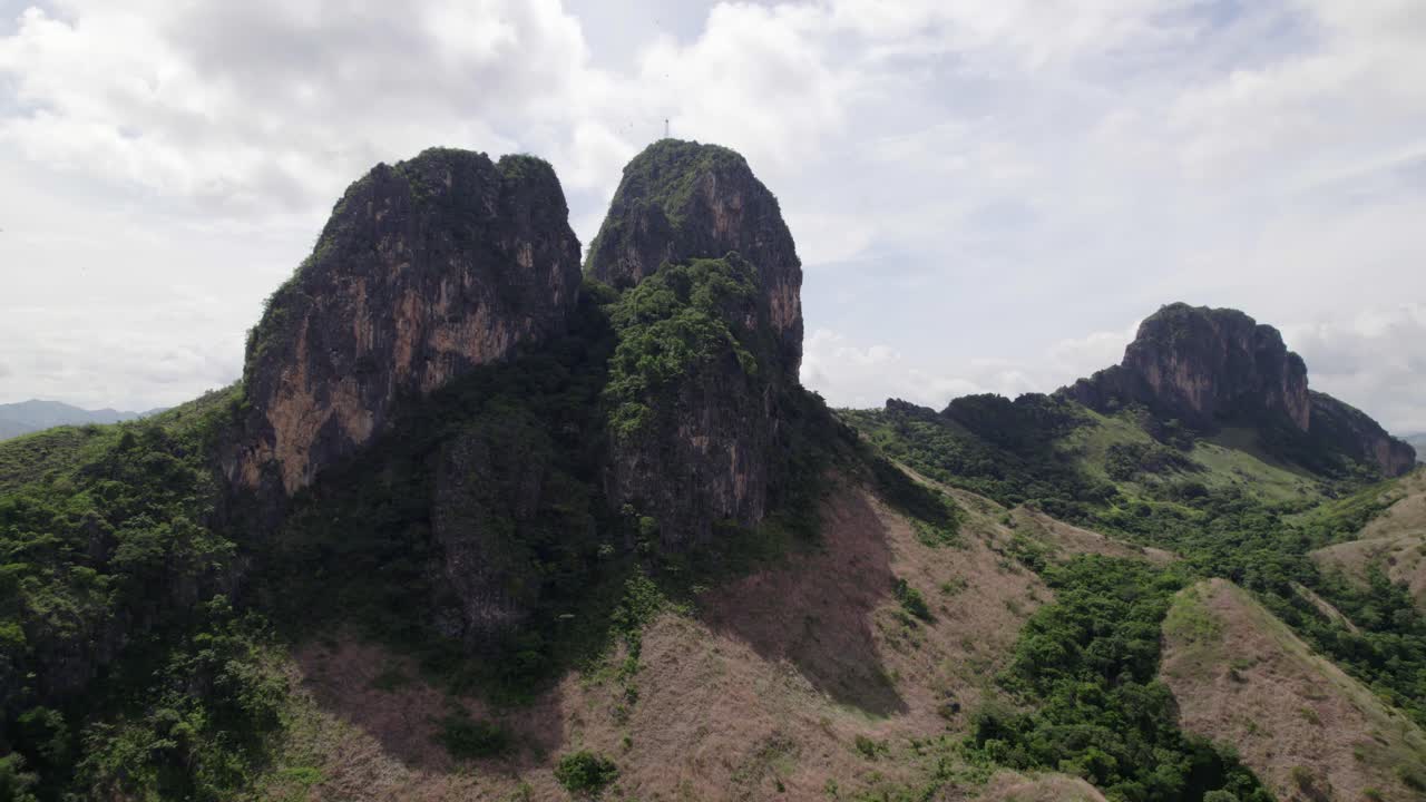 Aerial landscape of the iconic mountain range of Morros de San Juan, Guárico State, located in Venezuela