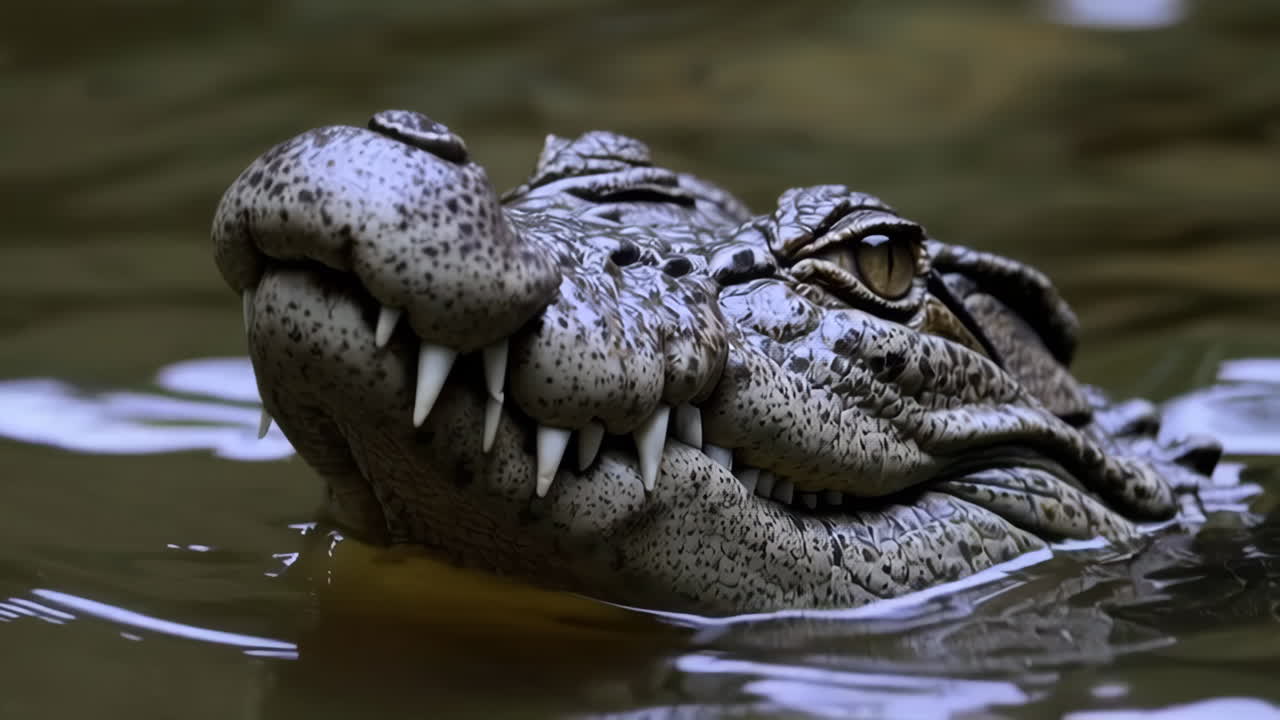 Close-up of a Crocodile in Water