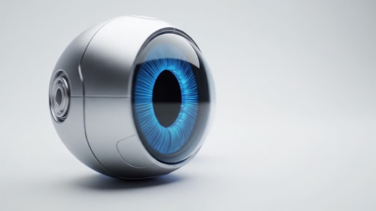 An advanced concept of an artificial eye showcases its sleek design and vibrant blue iris. This innovative creation emphasizes technology's potential in enhancing vision.
