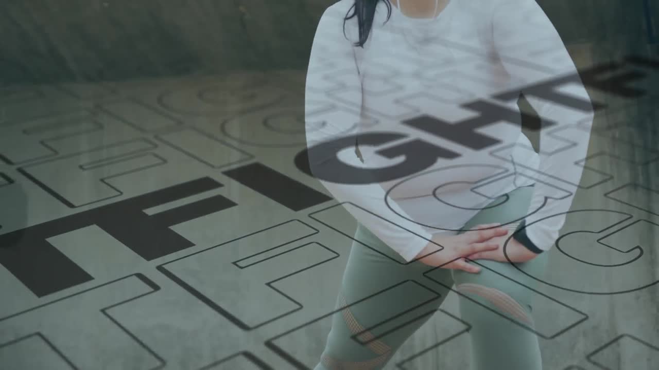 animación del texto de la pelea sobre la mujer estirándose en el fondo