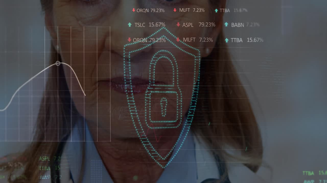 animación del procesamiento de datos sobre una doctora caucásica