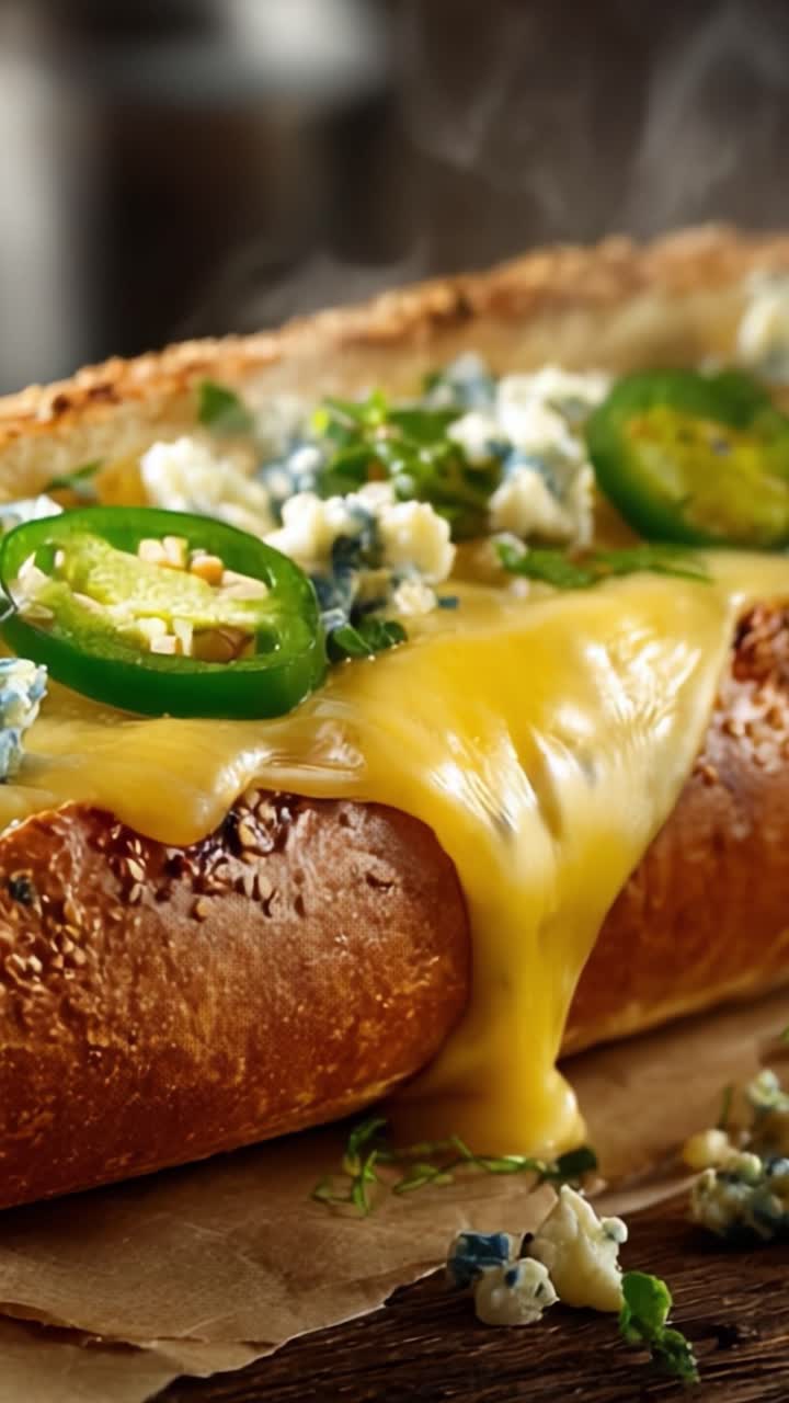 Squisito Pane Ripieno di Formaggio con Jalapeños Freschi e Formaggio Erborinato, Ricco di Sapore e Consistenza, Perfetto per Ogni Occasione Stuzzicante.