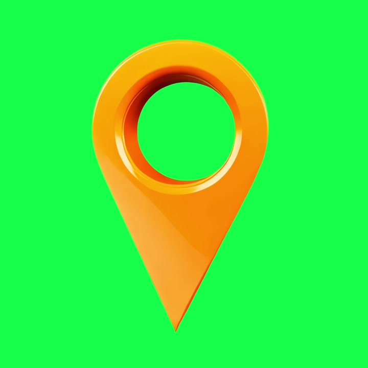 3D Rotating Orange Map Location Pin on Green Screen