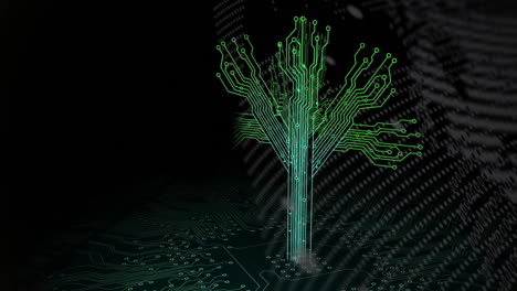 circuit tree animation over electronic motherboard background