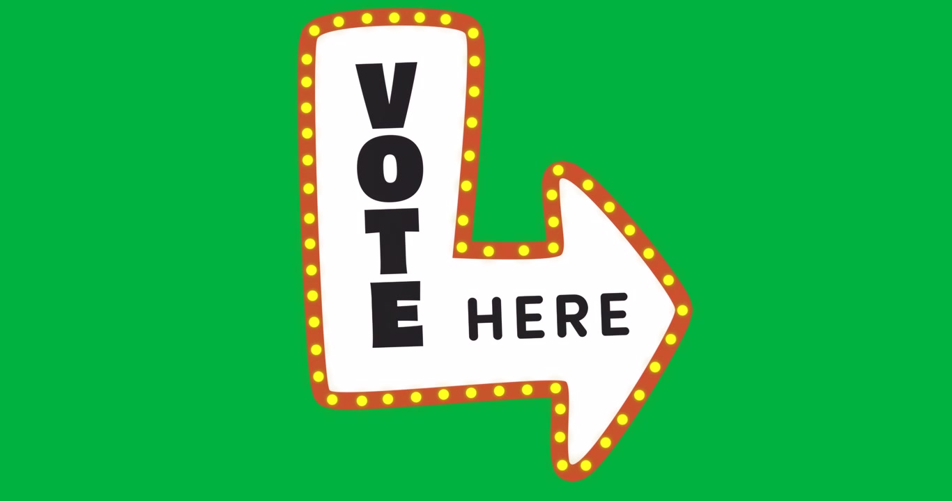 Grafici che utilizzano un design per campagna elettorale con un cartello trasparente a forma di freccia per il voto con lampadine.