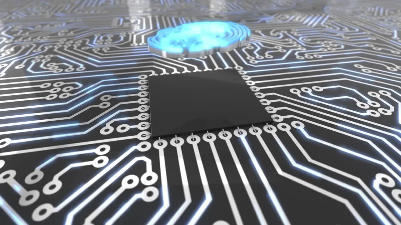 어두운 파란색 회전 컴퓨터 회로판 개념 지문 루프 4k