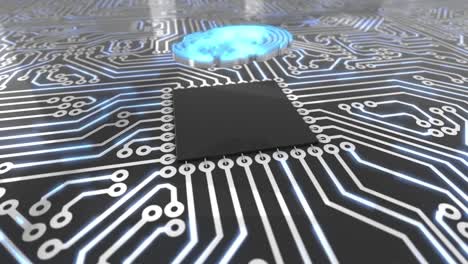 la placa de circuitos de computadora rotativa azul oscuro concepto de bucle de huella dactilar 4k