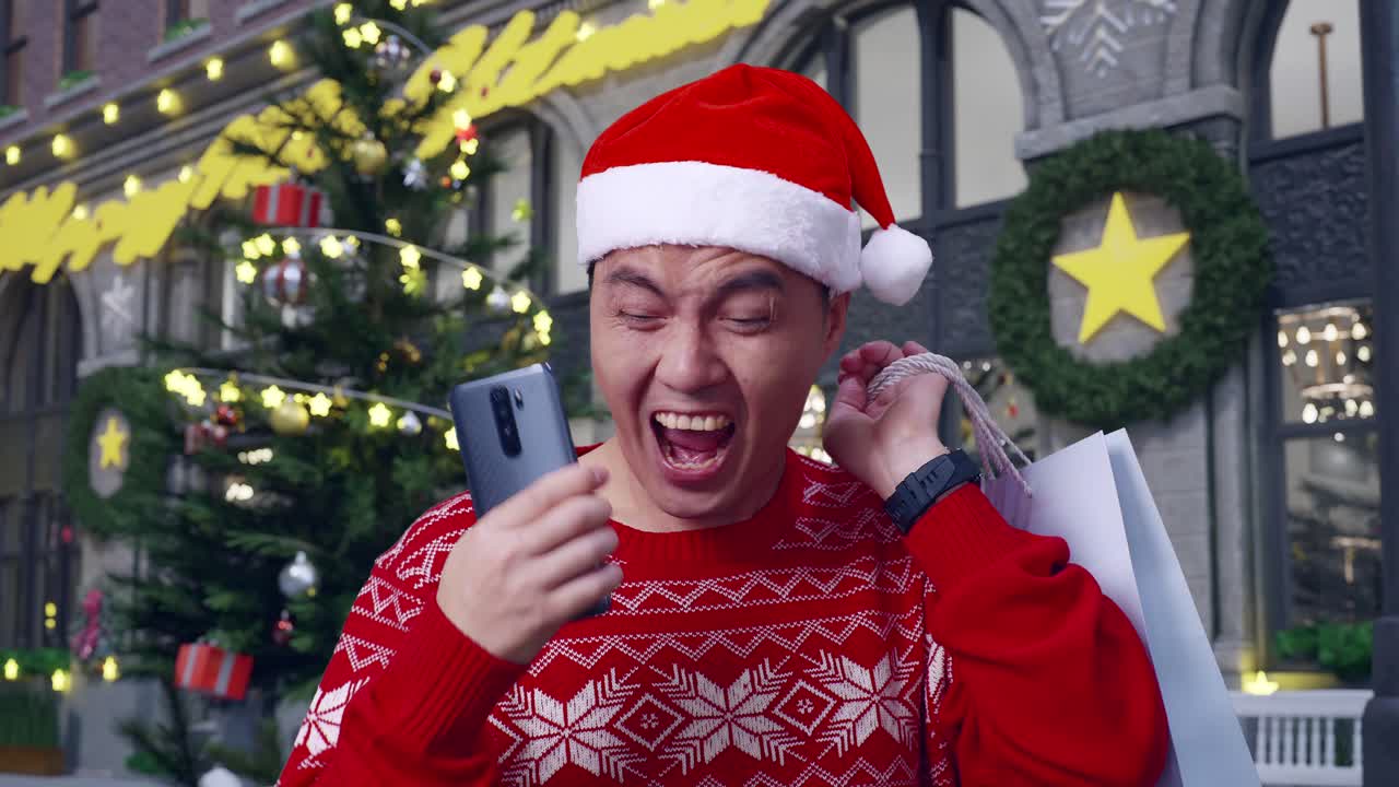 hombre frustrado con las compras durante la temporada de navidad